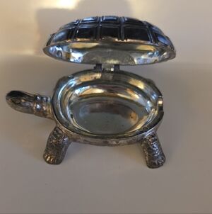Vintage Silver Turtle Trinket Box - Mid Century Japan - MCM Pill Case